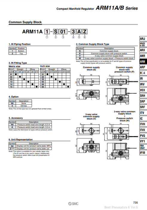 [SMC Pneumatics]Compact Manifold Regulator ARM11A1-S14