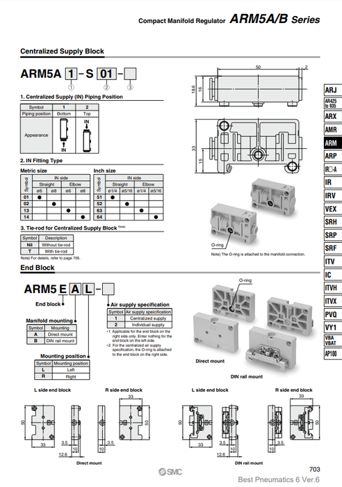 [SMC Pneumatics]Compact Manifold Regulator ARM5A1-S14