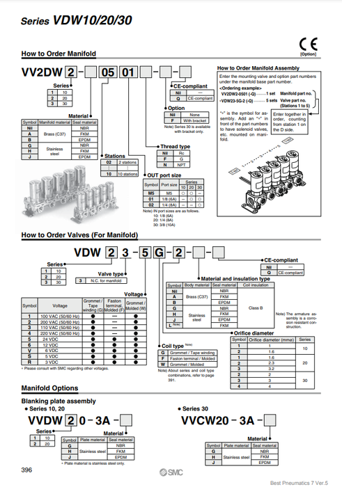[SMC Pneumatics]Manifold VDW23-5G-3-H