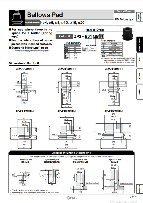 [SMC Pneumatics]Vacuum Pad ZP2-B06MBGN