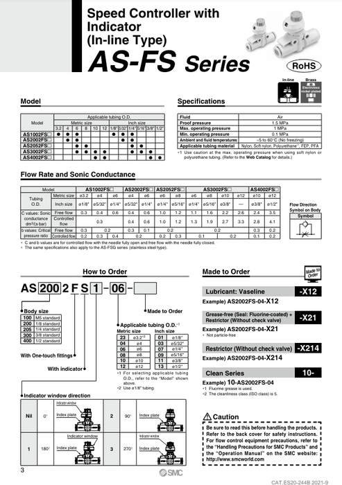[SMC Pneumatics]Speed Controller AS2052FS-08
