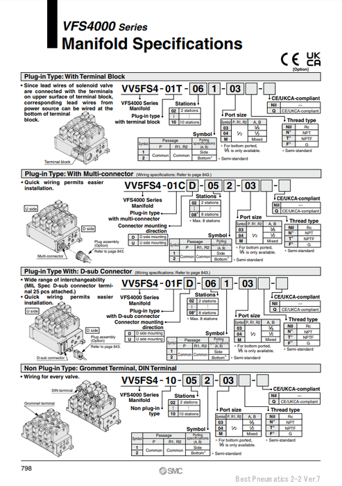 [SMC Pneumatics]Manifold VV5FS4-10-101-04