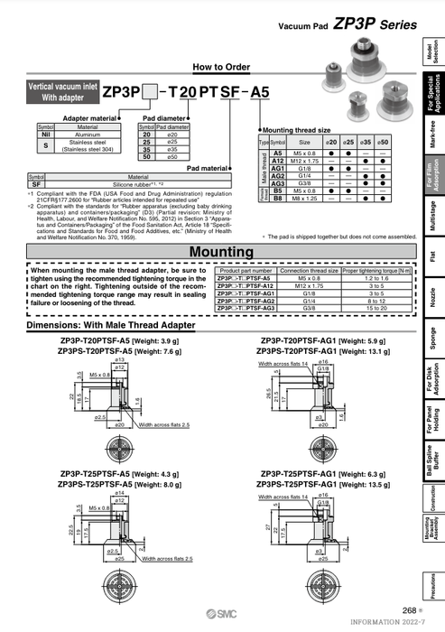 [SMC Pneumatics]Vacuum Pad ZP3P-T25PTSF-A5
