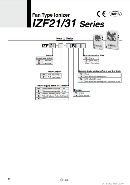 [SMC Pneumatics]Fan Type Ionizer IZF21-QB