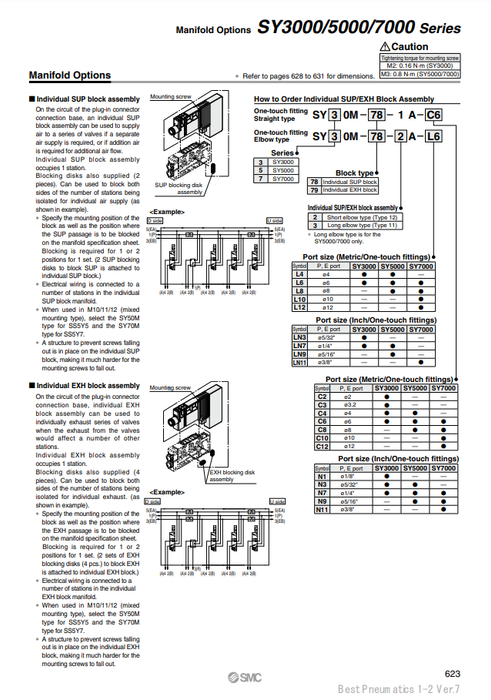 [SMC Pneumatics]SUP,EXH Block Assembly SY30M-78-1A-C6