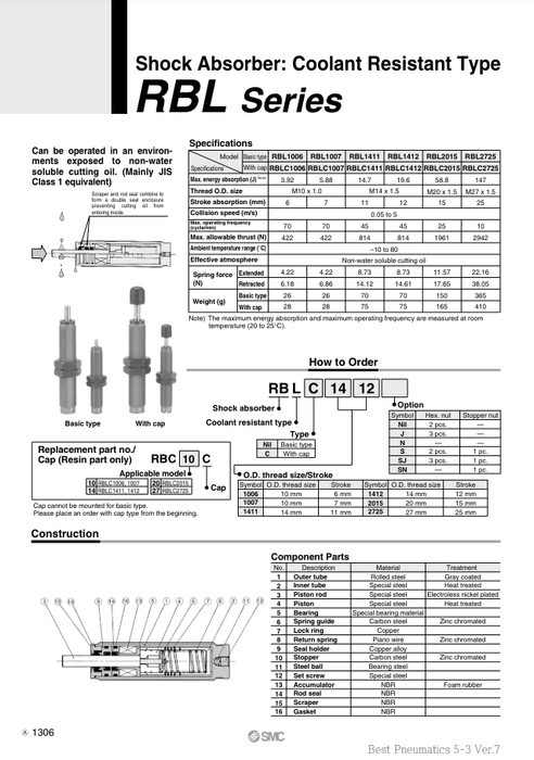 [SMC Pneumatics]Shock Absorber RBLC1006S