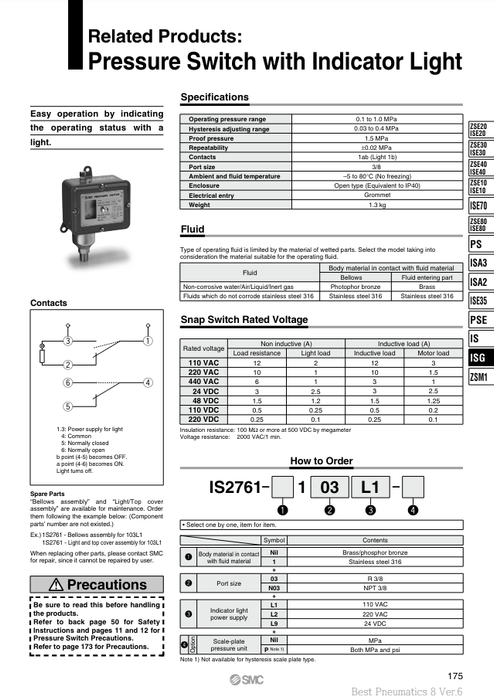 [SMC Pneumatics]Pressure Switch IS2761-103L9