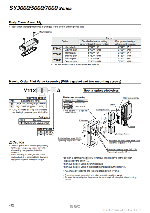 [SMC Pneumatics]Pilot Valve Assembly V112-5A