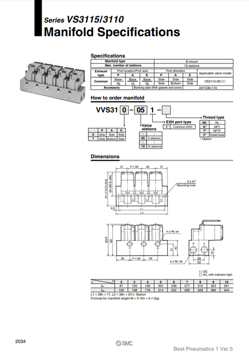 [SMC Pneumatics]Manifold VVS310-021