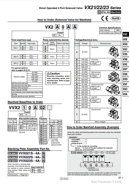[SMC Pneumatics]Manifold Base VVX210A03