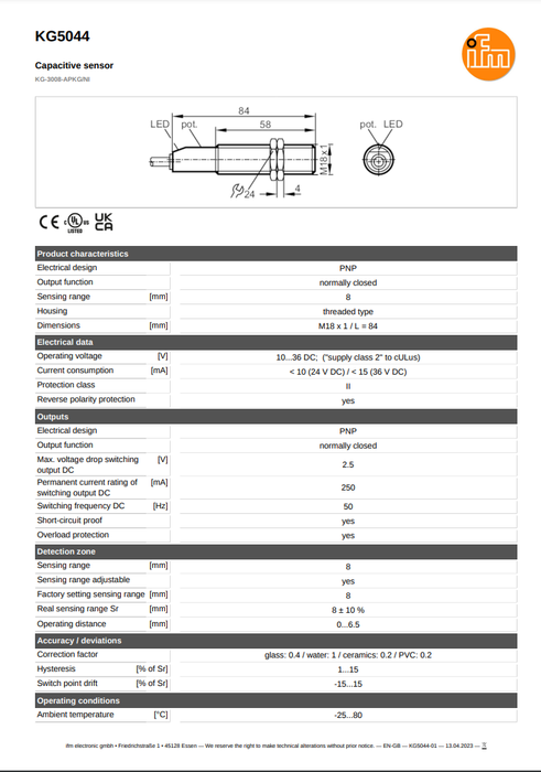[IFM]Capacitive sensor KG5044