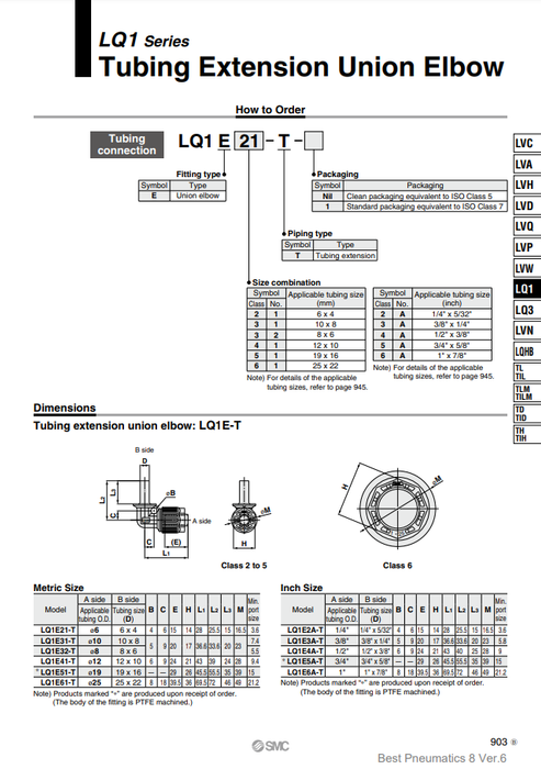 [SMC Pneumatics]Fluoropolymer Fittings LQ1E5A-T