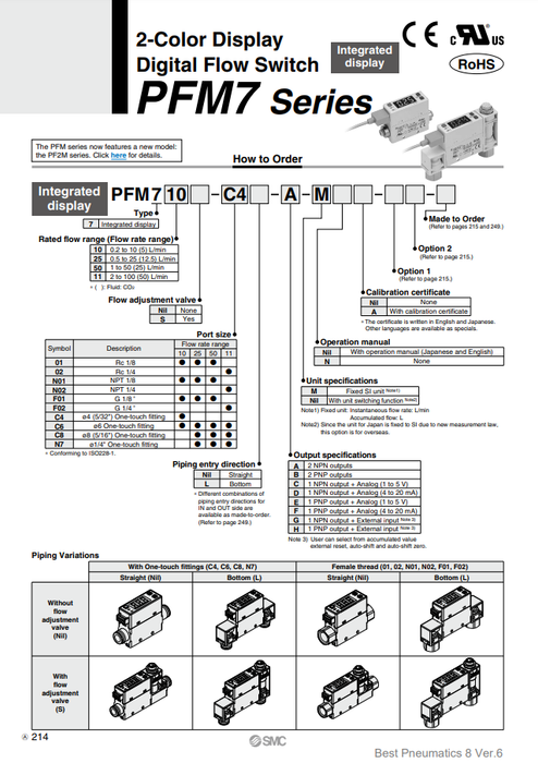 [SMC Pneumatics]2-Color Display Digital Flow Switch PFM725S-C6L-D-MN