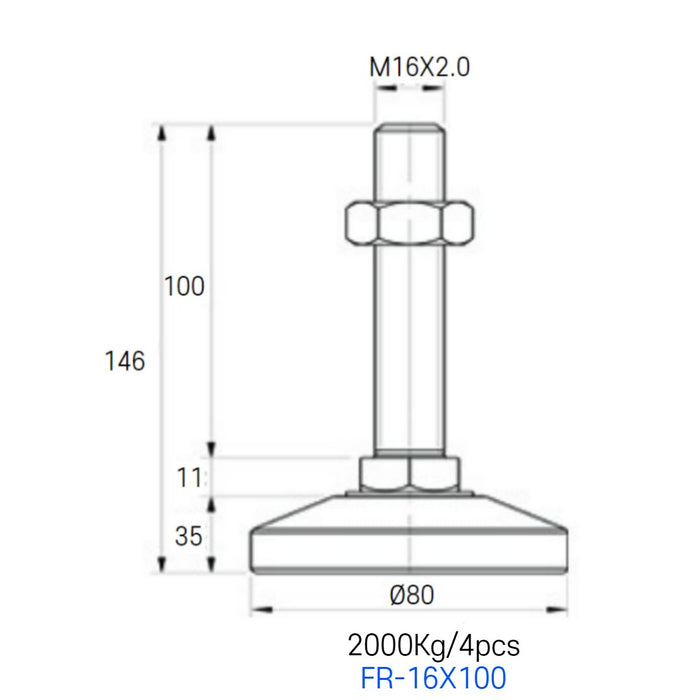 [FOOTMASTER] FR-16 series Leveling Foot Non-slip and anti-vibration medium and heavy duty type 1,000-4,000kg RoHS 8pcs