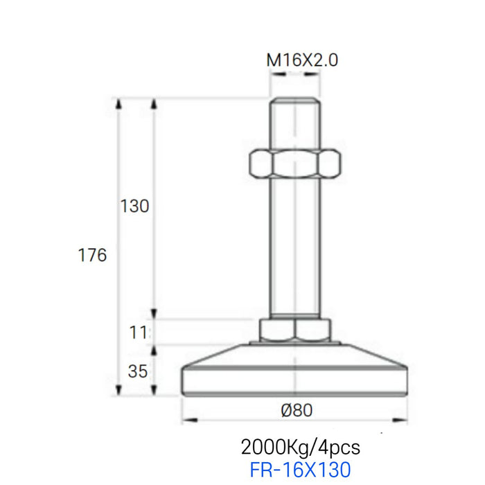 [FOOTMASTER] FR-16 series Leveling Foot Non-slip and anti-vibration medium and heavy duty type 1,000-4,000kg RoHS 8pcs