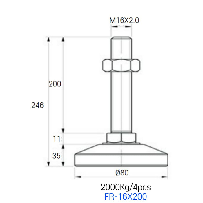 [FOOTMASTER] FR-16 series Leveling Foot Non-slip and anti-vibration medium and heavy duty type 1,000-4,000kg RoHS 8pcs