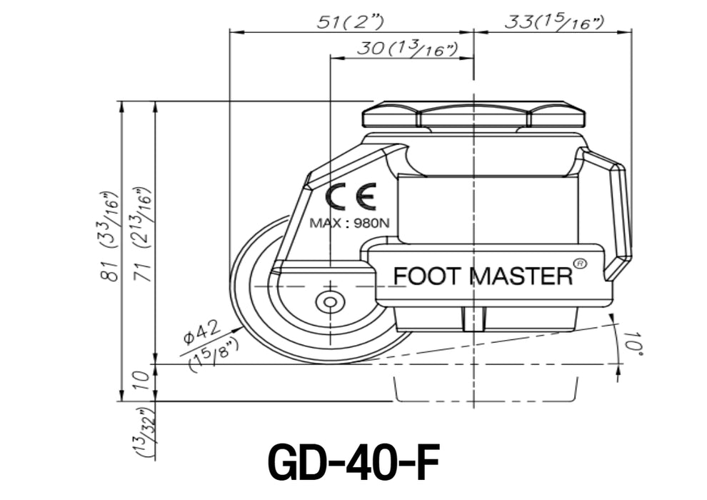 [FOOTMASTER] GD-40 Leveling Casters Smart Solution for both easy movement & leveling set 60-1500Kg -10~90℃ RoHS 8pcs