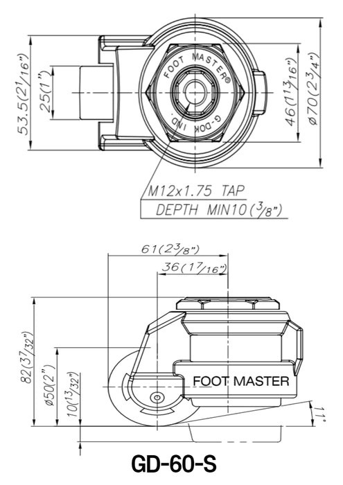 [FOOTMASTER] GD-60 Leveling Casters Smart Solution for both easy movement & leveling set 60-1500Kg -10~90℃ RoHS 8pcs