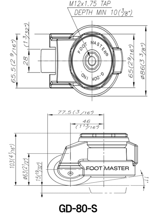 [FOOTMASTER] GD-80 Leveling Casters Smart Solution for both easy movement & leveling set 60-1500Kg -10~90℃ RoHS 8pcs
