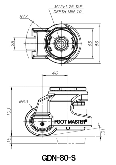 [FOOTMASTER] GDN-80 Leveling Casters Smart Solution for both easy movement & leveling set  50-1500Kg -10~90℃ RoHS 8pcs