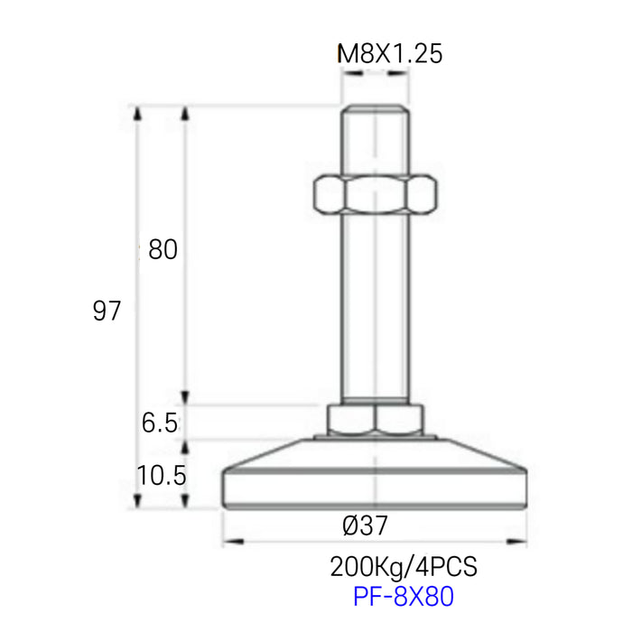 [FOOTMASTER] PF-8 series Leveling Foot Light duty standard type 200-1,000kg RoHS 8pcs