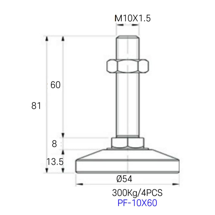[FOOTMASTER] PF-10 series Leveling Foot Light duty standard type 200-1,000kg RoHS 8pcs