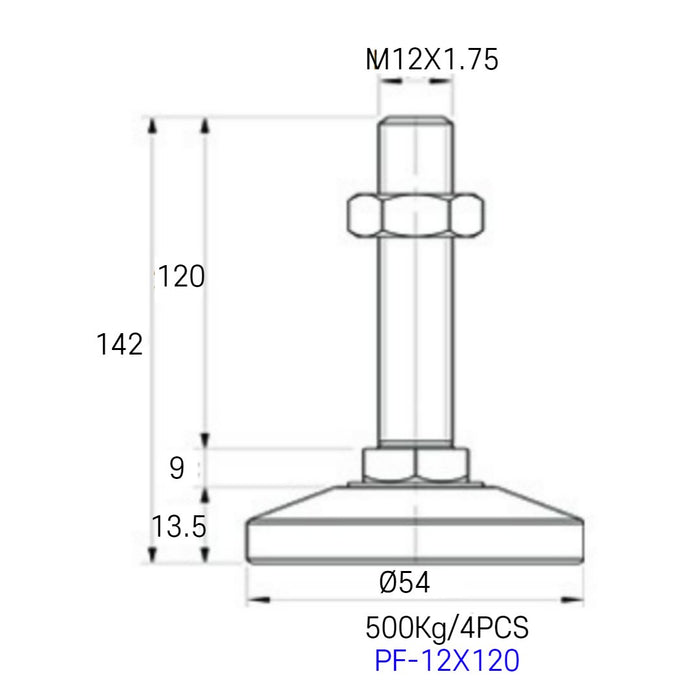 [FOOTMASTER] PF-12 series Leveling Foot Light duty standard type 200-1,000kg RoHS 8pcs