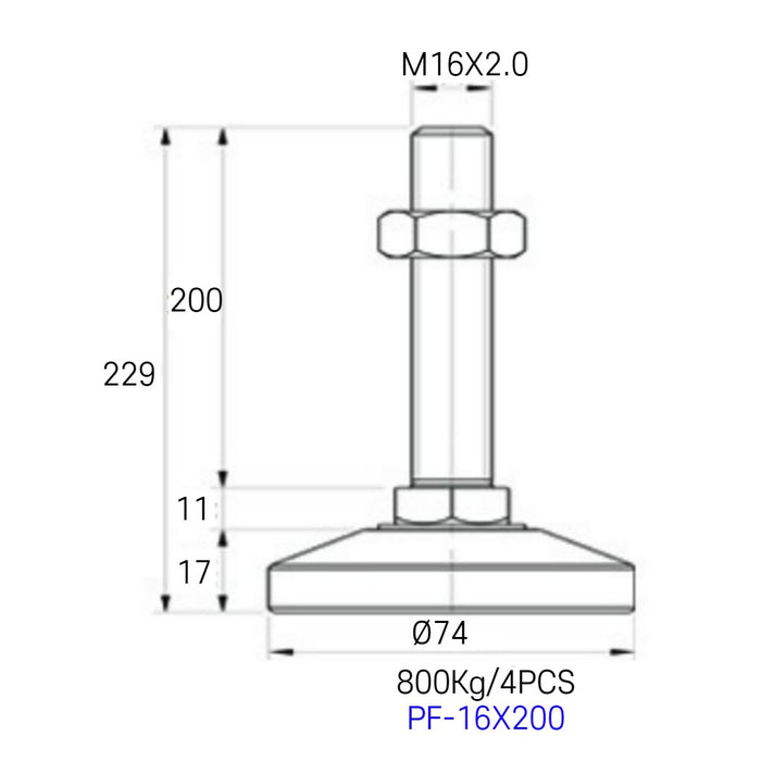 [FOOTMASTER] PF-16 series Leveling Foot Light duty standard type 200-1,000kg RoHS 8pcs