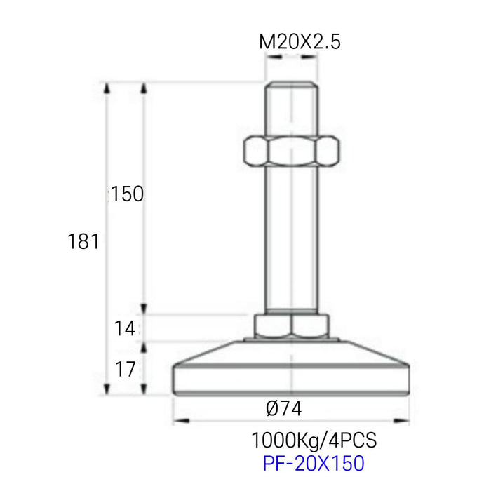 [FOOTMASTER] PF-20 series Leveling Foot Light duty standard type 200-1,000kg RoHS 8pcs