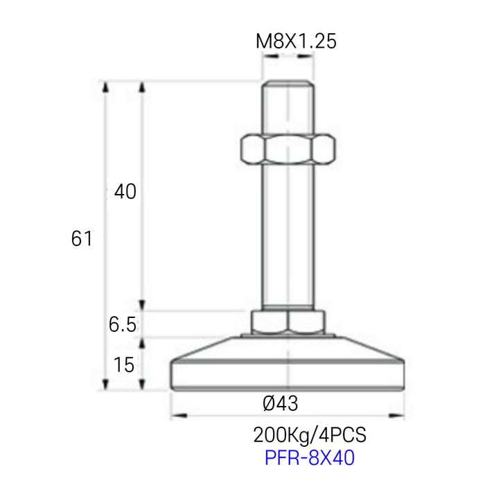[FOOTMASTER] PFR-8 series Leveling Foot Non-slip rubber pad attached light duty type 200-1,000kg RoHS 8pcs