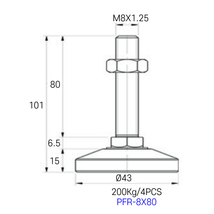 [FOOTMASTER] PFR-8 series Leveling Foot Non-slip rubber pad attached light duty type 200-1,000kg RoHS 8pcs