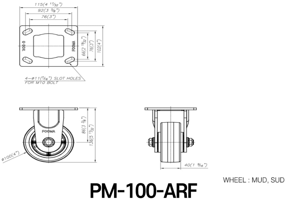 [FOOTMASTER] PM-100 series Medium Duty Casters 200-500kg RoHS 8pcs