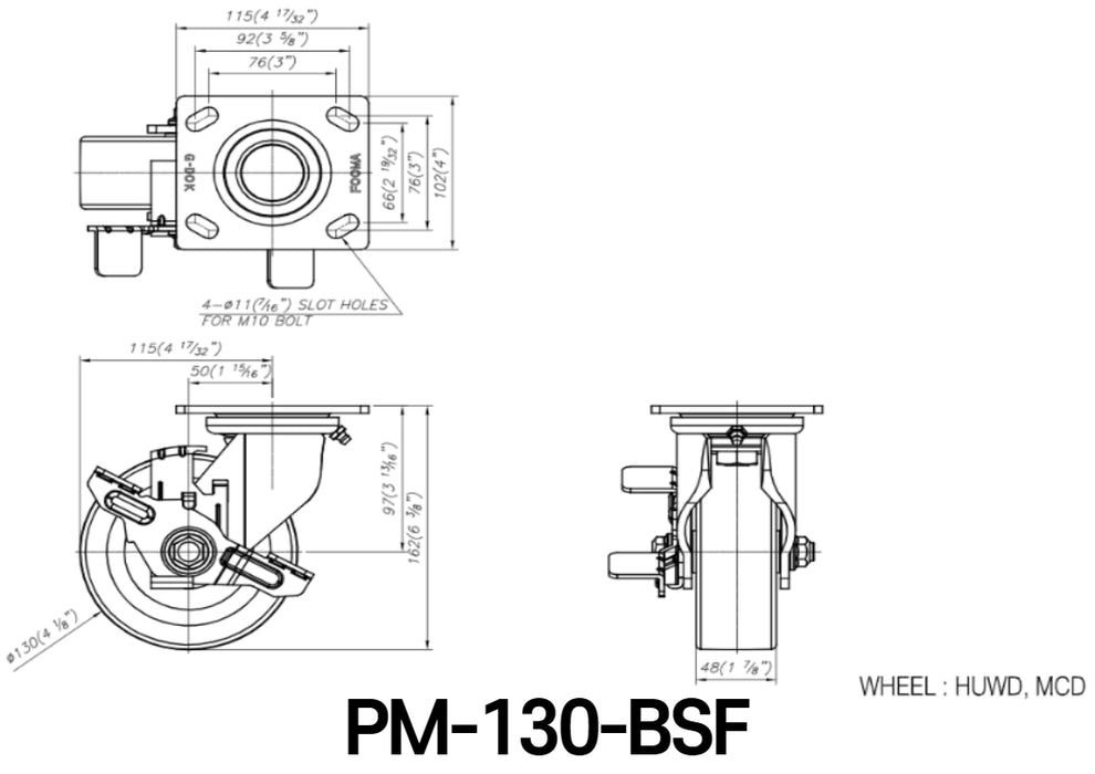 [FOOTMASTER] PM-130 series Medium Duty Casters 200-500kg RoHS 8pcs