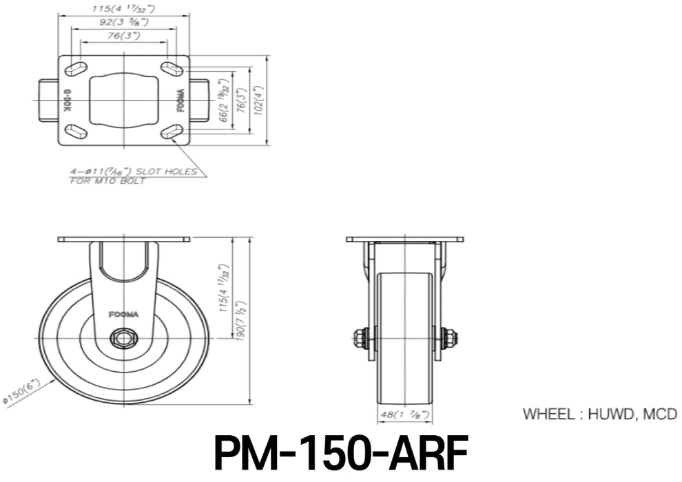 [FOOTMASTER] PM-150 series Medium Duty Casters 200-500kg RoHS 8pcs