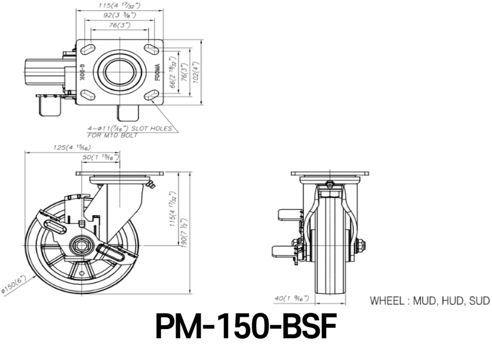 [FOOTMASTER] PM-150 series Medium Duty Casters 200-500kg RoHS 8pcs