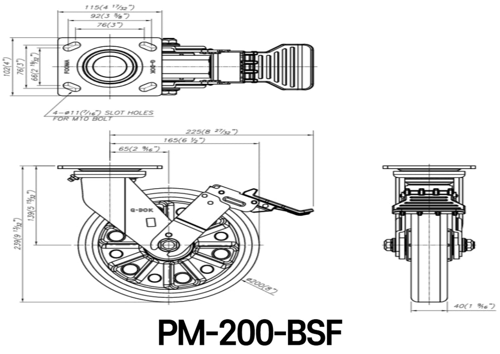 [FOOTMASTER] PM-200 series Medium Duty Casters 200-500kg RoHS 8pcs